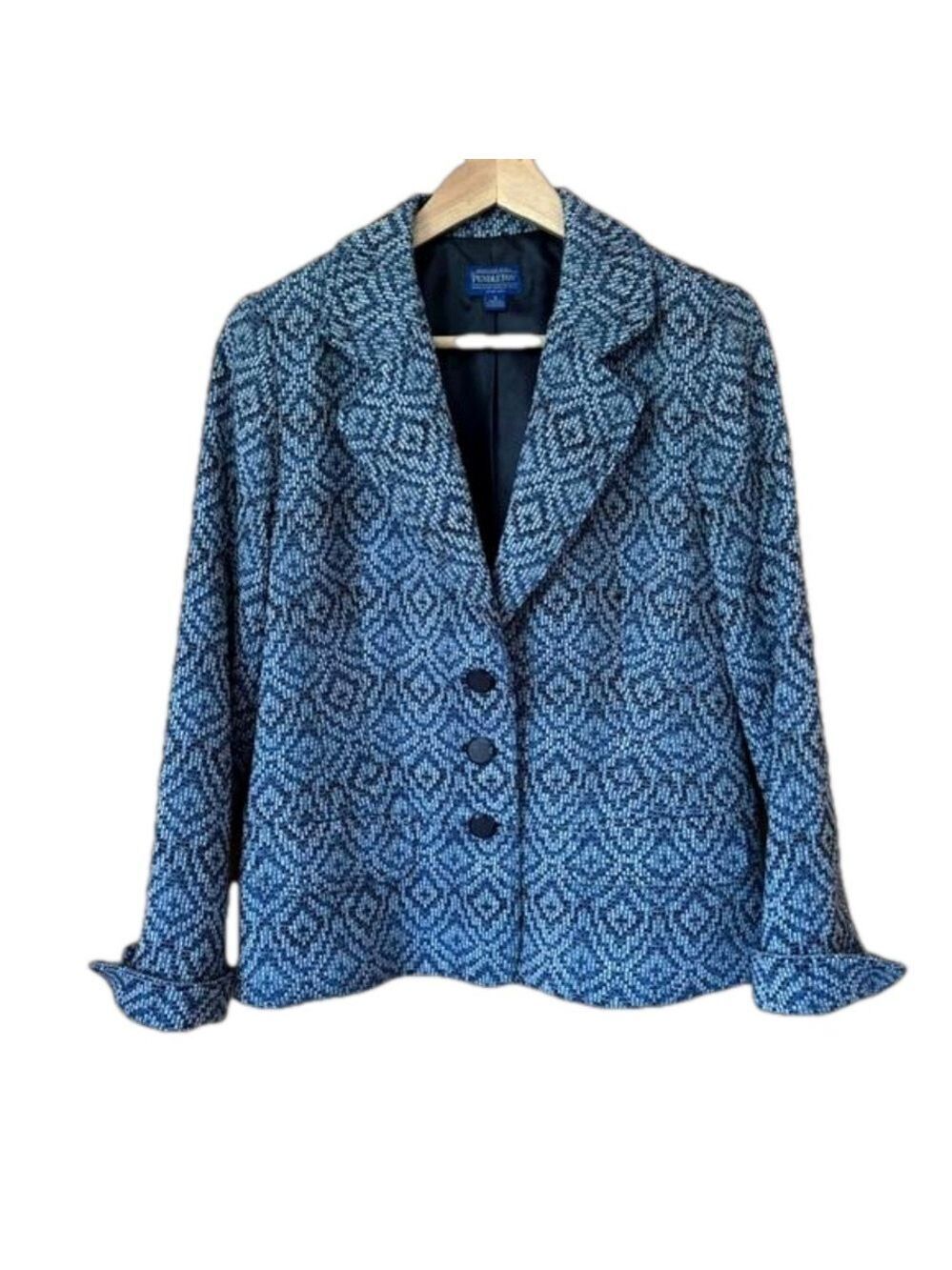 Vintage virgin wool textured mosaic pattern Pendleton blazer size 8